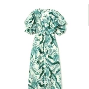 Johanna Ortiz Green Leaf Print Midi Dress